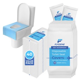 Flygiene Disposable Toilet Seat Covers for Travel – Waterproof, Tear-Resistant XL Toilet Liners with 2 Layers of Protection – Individually Wrapped Travel Size Toiletries - 40 Count (4 Packs of 10)