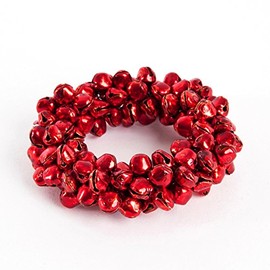 Fennco Styles Petite Bell Napkin Rings, Set of 4 - Silver Jingle Bell Wreath Napkin Holders for Dining Room, Banquets, Family Gatherings, Holidays and Special Occasions (Red)