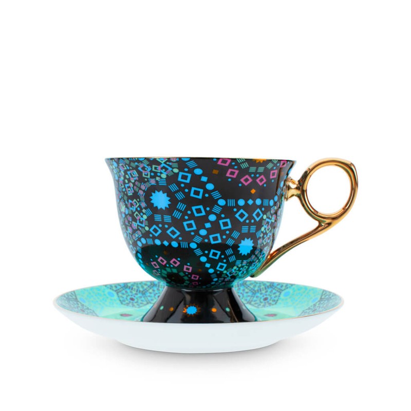 T2 Tea-Moroccan Tealeidoscope Black Cup & Saucer Tall 220ml