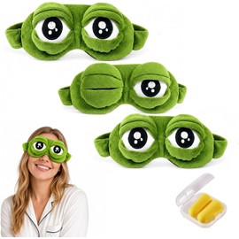 3D Frog Sleep Mask, Funny Frog Eye Mask for Sleeping, Cute Plush Blackout Eye Cover with Adjustable Eyelids & Elastic Strap, Soft Sleeping Mask for Adults, Travel & Nap (3pcs)