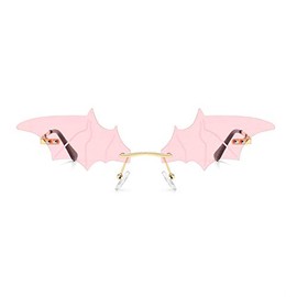 Azoxus Vintage Bat Sunglasses Rimless Futuristic Novelty Cosplay Party Eyewear Pink