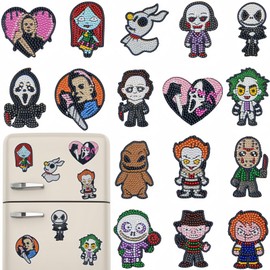 16 Pcs Diamond Painting Magnets Kits Diamond Art Fridge Magnet Refrigerator Sticker Diamond Painting kit for Beginners Adults DIY Art Craft Gifts Home Decors (Horror)