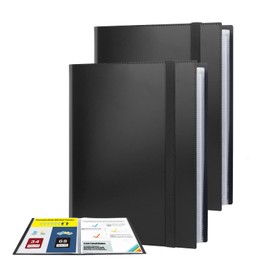 5.5x8.5 Small Binder with Sleeves, 5.5x8.5 Presentation Book, 34-Pocket Displays 68 Half Size Pages, Mini Booklets Half Size Binder for Artwork Playbills Drawings Photos (2PCS Black)