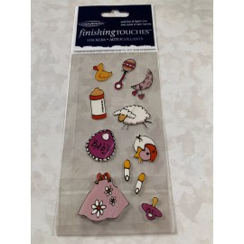 GENERATIONS FINISHING TOUCHES STICKERS BABY GIRL PINKS RATTLES BOTTLE BIB 11PCS