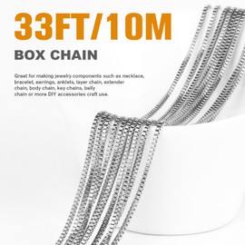 33 Feet Stainless Steel Box Chains Roll, 1mm 304 Stainless Steel Box Chain Spool Bulk for Jewelry Making DIY Craft