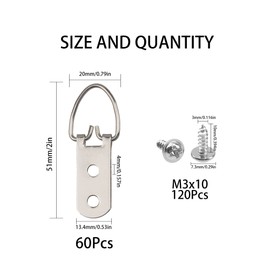 Rrina 60Pcs Heavy Duty D Ring Picture Hangers Double Hole with Screws for Home Decoration Picture Frame Mirrors Hanging