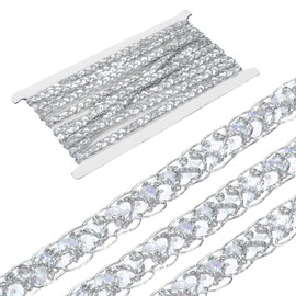 sourcing map 5 Yards Sequins Beaded Lace Trim 0.4 Inch Sequin Braid Trim Strip Paillette Ribbon for Crafts, Embellishments, DIY Sewing Costume Silver