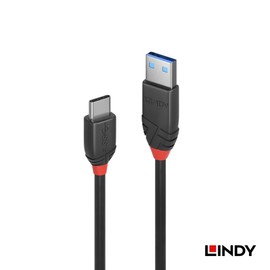 LINDY 0.5m BLACK LINE USB3.2 Gen2 Type-C to Type-A Cable (Model Number: 36915)