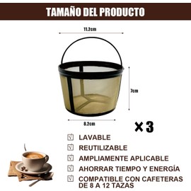 Walquicks 3 Piezas Filtro Para Cafetera, Filtro De Café Reutilizables, Capacidad Para 8-12 Tazas, Cápsulas Filtro De Café Acero Inoxidable Para Cafeteras y Cerveceros