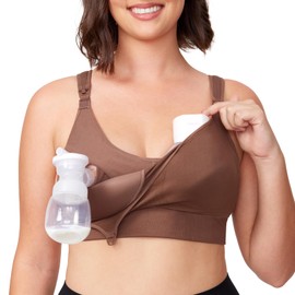 Momcozy Pumping Bra Hands Free, Fixed Padding Pump Bra for Enhanced Shape, Comfort Support Pumping & Nursing Bra in One Chocolate