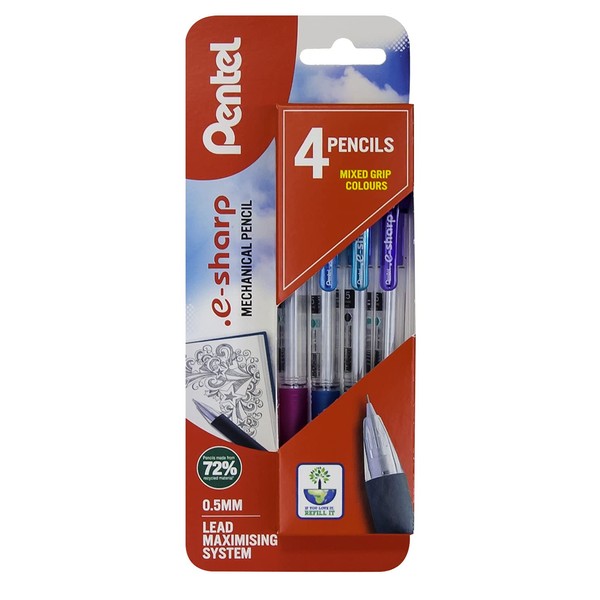 Pentel E-Sharp mechanical pencil, Assorted colours, 1 blister of 4 pencils