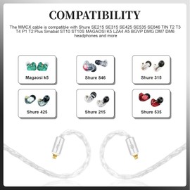 SE215 Mic Cable Compatible with Shure SE215 SE315 SE425 SE535 SE846 UE900 Earphones, MMCX Earphone Cable, 4ft
