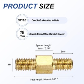 sourcing map 10 Pcs Double Ended Copper Stud Nut, M4x16mm Male to Male Double End Threaded Stud for Industrial Use, Mechanical Repairing, CPU Cooler