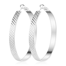 Large Women's Hoop Earrings, Silver Bling Hoop Earrings, Large with Cubic Zirconia, Diamond, Rhinestones, Hypoallergenic Earrings with Sterling Silver 925 Pen, Jewellery for Women, Girls, Sterling