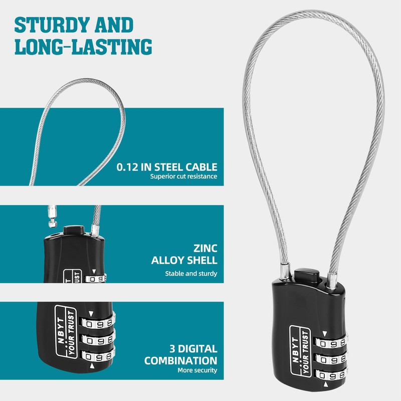 Lawnize Wire Rope Cable Lock with Combinations,Resettable Code,Zinc Alloy,Helmet Lock