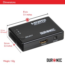 Duronic [HRS1031] 3 Port HDMI Auto Switch Box plus Remote - 3x1 HUB (3 way input 1 output) 1080p Full HD Switcher