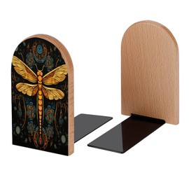 Mandala Dragonfly Book Ends Decorative Wood Bookends for Shelves Kids Room Desk Home Office Book Stoppers for Magazines,Books, DVDs, 1 Pair/2 Pieces(5x3.1 in)