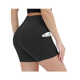 ALONG FIT Yoga Shorts for Women High Waisted Biker Shorts with Pockets (Black-CA, XL)