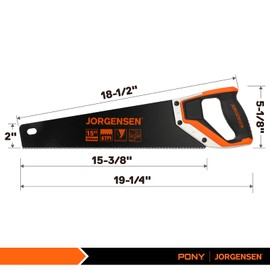 JORGENSEN 15” Hand Saw, Black Coated Coarse Handsaw 8TPI for Wood Cutting, Ergonomic Non-Slip Aluminum Handle for Sawing, Trimming, Gardening, Pruning, PVC