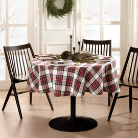 Elrene Home Fashions Christmas Classic Holiday Plaid Cotton Tablecloth, Holiday Table Decor, 70", Round