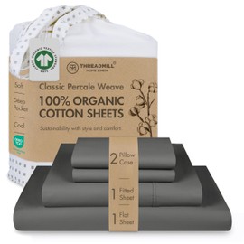 Threadmill Luxury Organic Cotton Sheets - Certified by GOTS - King, 4 Piece, Dark Grey - Breathable Premium Sheet Set - Smooth and Cool Bedding with Perfect Elastic Deep Pocket Fit