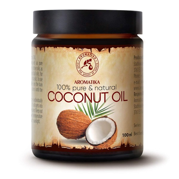 Coconut Oil 3.4oz - Cocos Nucifera - Indonesia - Cold Pressed - 100% Pure Coconut Oil Glass Jar - Unrefined - Intensive Care for Face - Body - Hair - Skin - Body Oil