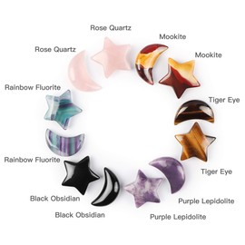 SMQ Purple lepidolite Crystal Star Moon Chakra Stone Set 1.2" Engraving Star Moon Crystal Gemstone Reiki Healing Crystal Stone for DIY Collectibles Jewelry Making Home Decor Gifts