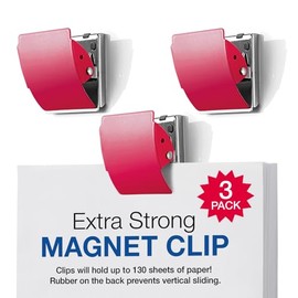 Plus Clips magnéticos extra fuertes, paquete de 3 grandes, color rojo