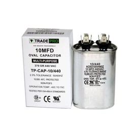 TradePro TP-CAP-10/440 Oval Run Capacitor; 10 MFD/440V; Aluminum Oil-Filled Construction; 50/60 Hz; 2" Diameter