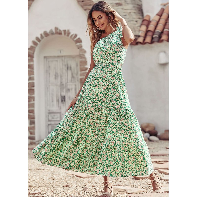 PRETTYGARDEN PRETTYGARDEN Women's Floral Maxi Dress 2024 Knot One Shoulder