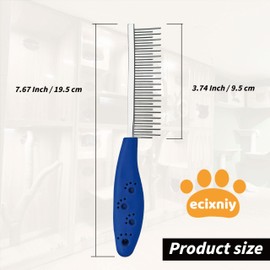 Ecixniy Pet Hair Buster Comb Small Pet Grooming Comb - Stainless Steel Dual Teeth Comb with Fine & Coarse Teeth for Dogs, All Dog Sizes and Breeds, Fur Removal and Grooming Tool for Dog Lovers （Blue）