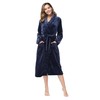 RONGTAI Womens Bathrobe Ladies Fleece Plush Warm Long Robes （Small，Navy