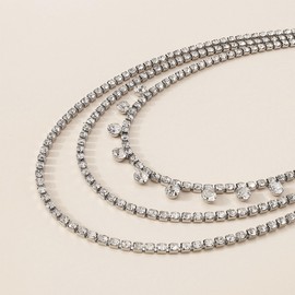 KONFEN Women Layered Rhinestone Necklace, Sparkling Rhinestone Pendant Choker Necklace, Vintage Butterfly/Studded Pendant, Boho Jewellery Gifts for Lover(3 Style, Gold/Silver)