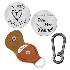 Pocket Hug Token - Double Sided Engraved Inspirational Gift for Long Distance Relationships, Graduation, Valentine's Day, BoyfriendGirlfriend, Son, Daughter Leather Keychain Keepsake for Men Women