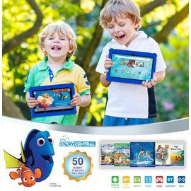 Contixo 7 inch Kids Learning Tablet Bundle - Toddler Tablet, Bluetooth, Android, Dual Cameras, Parental Control, Kids Bluetooth Headphone & Tablet Bag - DkBlue