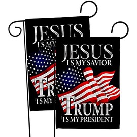 Jesus Savior Trump President Garden Flag - 2pcs Pack Patriotic Vote Democrat Republican Tea Party United State American Election - House Banner Small Yard Gift Double-Sided Made in USA 13 X 18.5