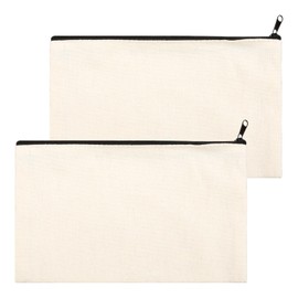 GLADFRESIT 2 Pcs Canvas Pencil Cases Blank DIY Craft Pencil Pouch Canvas Makeup Bag Coin Bag Cosmetics School Stationary Supplies Makeup Cosmetics(White)