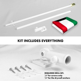 G128 Combo Pack: 6 Ft Aluminum Spinning Flagpole (White) & Kuwait Kuwaiti Flag 3x5 Ft, LiteWeave Pro Series Printed 150D Polyester | Pole with Flag Included