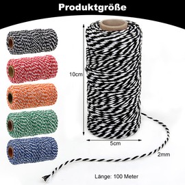 Fyfjur Parcel Cord, 5 Rolls Mixed Colours Cotton Cord, Kitchen Yarn, Baker's Yarn, Macrame Yarn 2 mm, Perfect for DIY Crafts, Baking, Christmas Gifts Packaging, Floristry, Gardening (500 m)