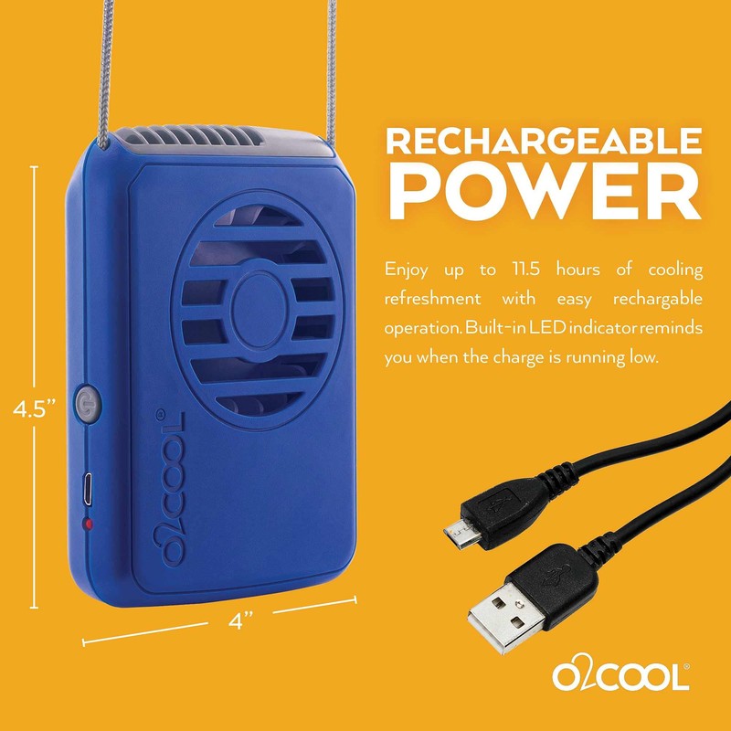 O2COOL Personal Travel Rechargeable Battery Powered Neck Cooling Fan, Single