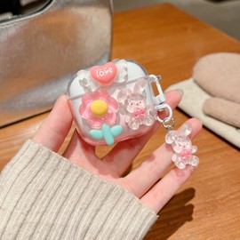 Casevita Cute Case Compatible with AirPods 4 with Active Noise Cancellation with Pendant, Clear 3D Flowers for Woman Shockproof Protective Cover Compatible with AirPods 4