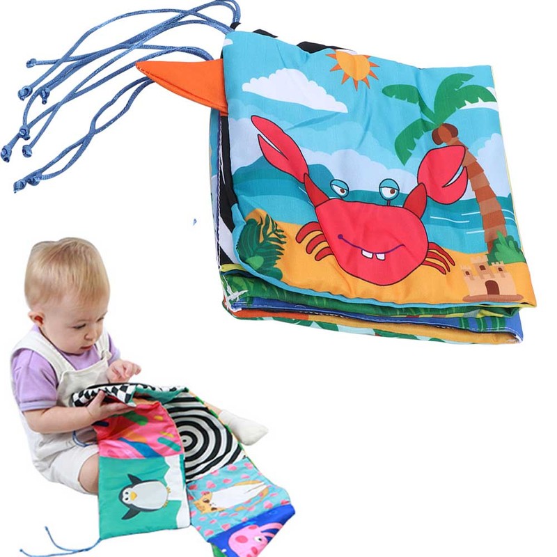 Infant Crib Cloth Book Cute Animal Learning Rattle Distorting Mirror