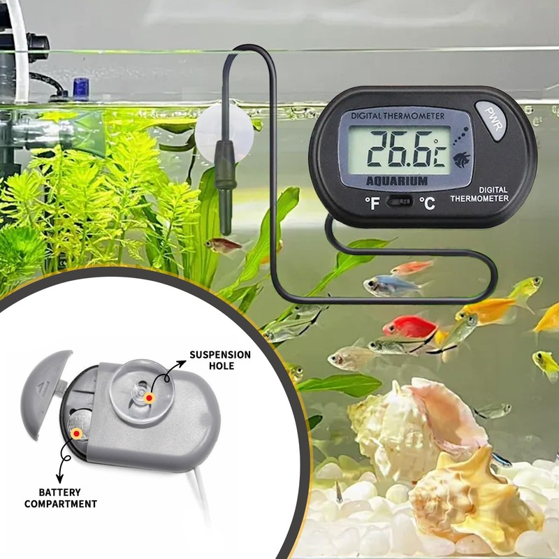 2-Pack Digital Aquarium Thermometers with Probe & Suction Cup -