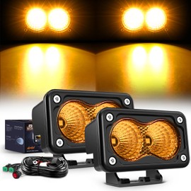 Nilight Motorcycle Amber LED Pods 2 PCS 3 Inch 1070LM Flood Offroad Fog Driving Auxiliary Light w/18AWG DT Wiring Harness Kit for ATV Truck Boat Tractor Forklift