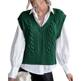Lueluoye Womens Sleeveless V Neck Sweater Vest Fall Loose Crochet Knit Tank Tops Green S