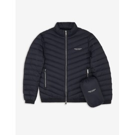 Armani Exchange Men's Quilted Down Milano/New York Logo Zip-up Jacket, Navy/Melange Grey, XX-Large