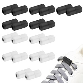 Hengxinc Pack of 20 Metal Capsules for Shoelaces, Black and White Laces, Quick Release, Adult Shoelaces, Fastener, Children's Quick Release Shoelaces, black white