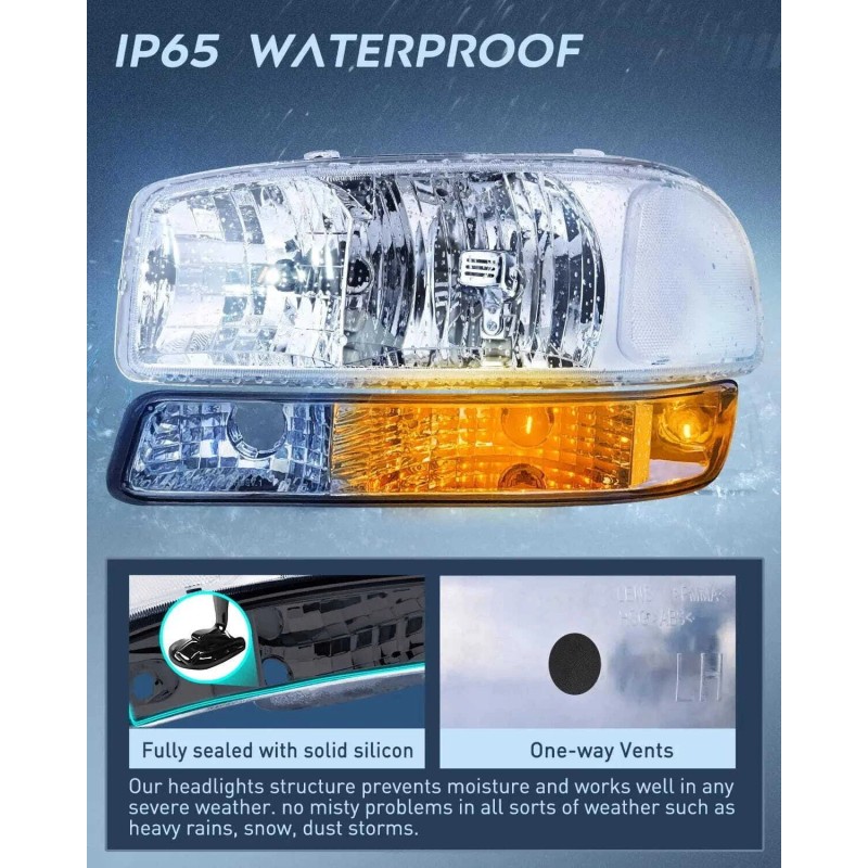 Nilight 1999-2006 GMC Sierra Yukon Headlight Assembly Chrome Case Clear