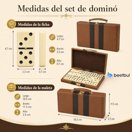 Beetbul Juego de Domino con Maletin de Vinipiel, 28 Fichas Doble 6, Puntos Grabados, Estuche de Viaje, Regalo para Toda la Familia, Mayores de 6 Años