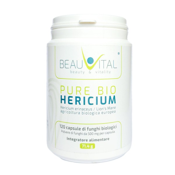 Pure Bio Hericium Erinaceus | 120 Capsules of 500 mg Lion's Mane Powder EU Organic Medicinal Mushrooms, Vegan, No Artificial Additives
